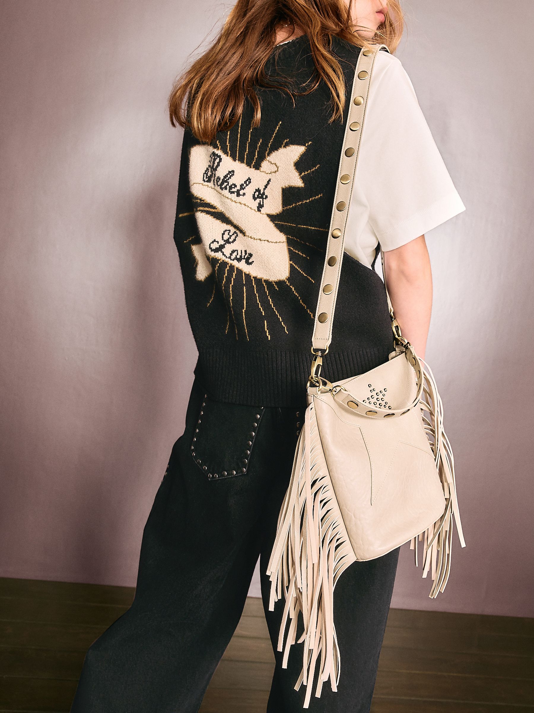 Buy Rockett St George Stone Star Studded Tassel PU Bucket Bag from