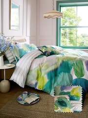Bluebellgray Sea Green Lochaber 250 Thread Count Duvet Cover and Pillowcase Set - Image 1 of 7