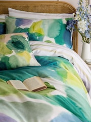 Bluebellgray Sea Green Lochaber 250 Thread Count Duvet Cover and Pillowcase Set - Image 2 of 7