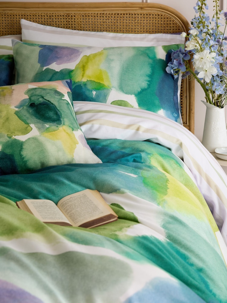 Bluebellgray Sea Green Lochaber 250 Thread Count Duvet Cover and Pillowcase Set - Image 2 of 7 Bluebellgray Sea Green Lochaber 250 Thread Count Duvet Cover and Pillowcase Set - Image 2 of 7