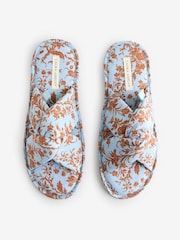 Laura Ashley Blue/Brown Lloyd Print Open Toe Slippers - Image 4 of 8