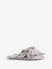 Laura Ashley Blue/Brown Lloyd Print Open Toe Slippers - Image 5 of 8