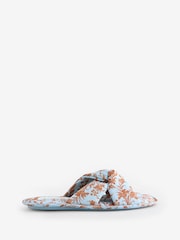 Laura Ashley Blue/Brown Lloyd Print Open Toe Slippers - Image 6 of 8