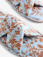 Laura Ashley Blue/Brown Lloyd Print Open Toe Slippers - Image 7 of 8