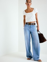 White Broderie Square Neck Cap Sleeve Top - Image 3 of 8