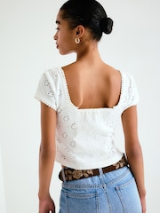 White Broderie Square Neck Cap Sleeve Top - Image 4 of 8
