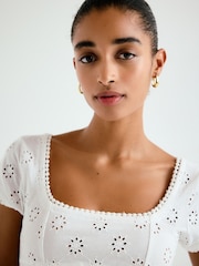 White Broderie Square Neck Cap Sleeve Top - Image 5 of 8