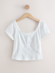 White Broderie Square Neck Cap Sleeve Top - Image 6 of 8