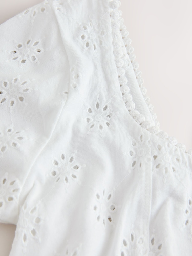 White Broderie Square Neck Cap Sleeve Top - Image 8 of 8