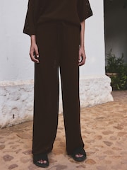 Chocolate Brown Knit Look Wide Leg Trousers - Image 3 of 8