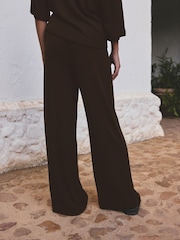 Chocolate Brown Knit Look Wide Leg Trousers - Image 4 of 8