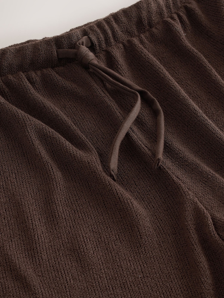 Chocolate Brown Knit Look Wide Leg Trousers - Image 8 of 8