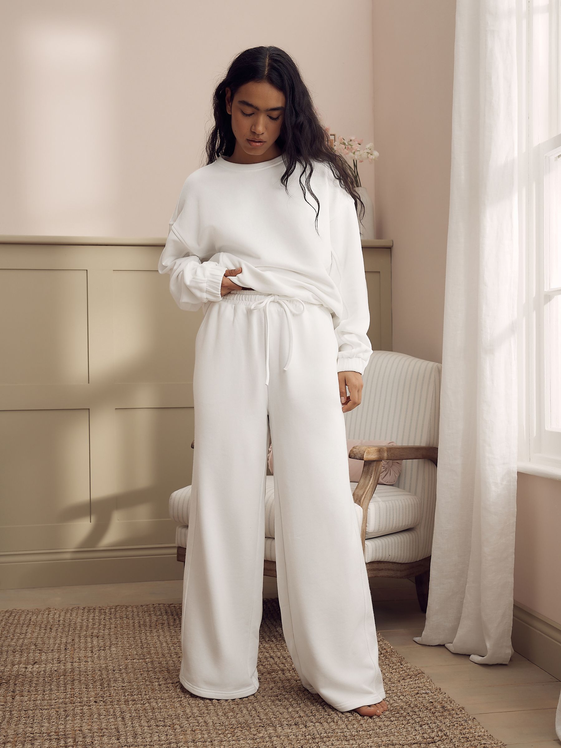 Buy Laura Ashley White Wide Leg Cotton Lounge Trousers from the
