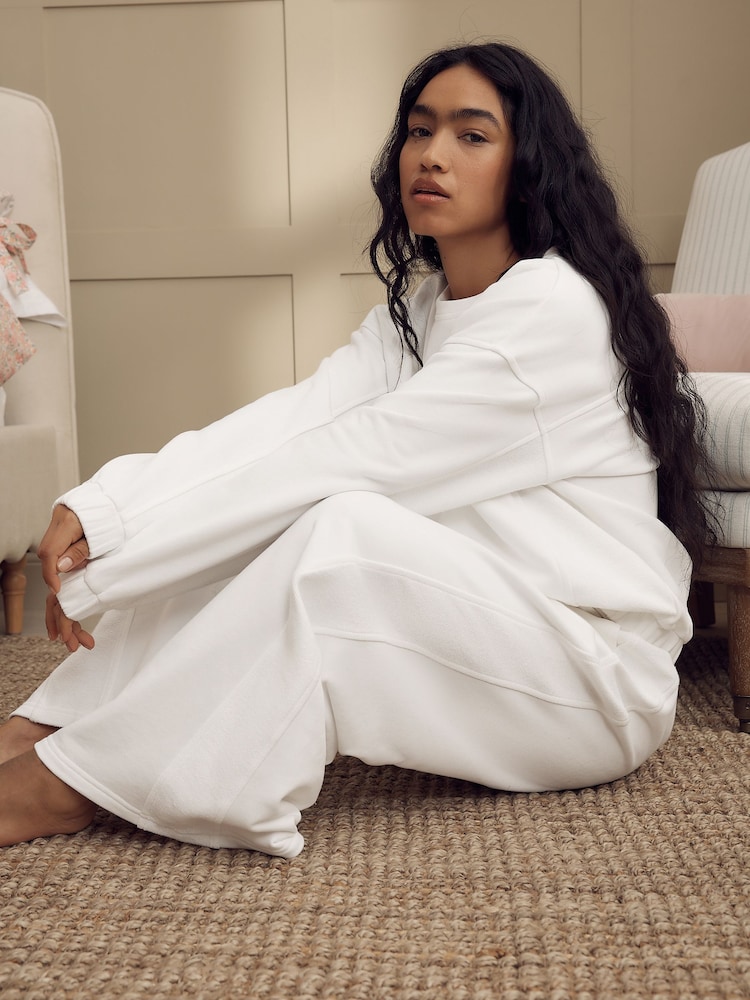 Laura Ashley White Wide Leg Cotton Lounge Trousers - Image 2 of 10