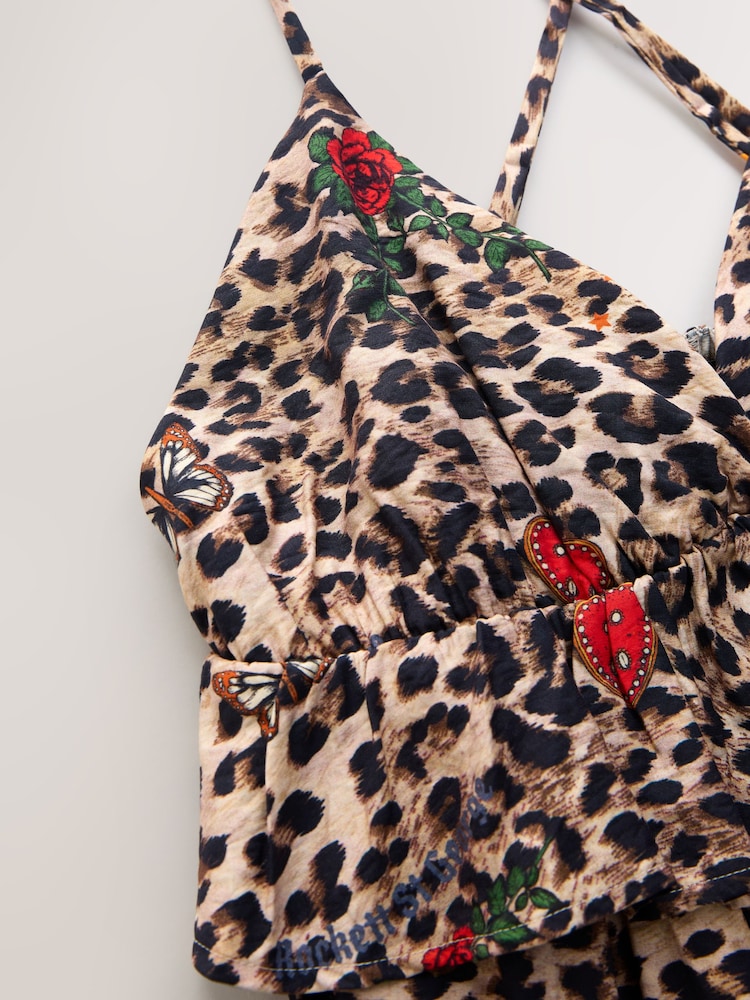 Rockett St George Animal Print Woven Frill Beach Dress - Image 3 of 3 Rockett St George Animal Print Woven Frill Beach Dress - Image 3 of 3