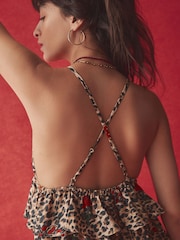 Rockett St George Animal Print Woven Frill Beach Dress - Image 7 of 13