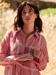 Laura Ashley Pink Pershore Postcards Embroidered Cotton Beach Shirt - Image 4 of 9