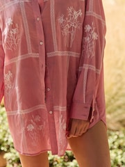 Laura Ashley Pink Pershore Postcards Embroidered Cotton Beach Shirt - Image 5 of 9