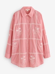 Laura Ashley Pink Pershore Postcards Embroidered Cotton Beach Shirt - Image 6 of 9