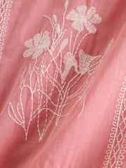 Laura Ashley Pink Pershore Postcards Embroidered Cotton Beach Shirt - Image 9 of 9