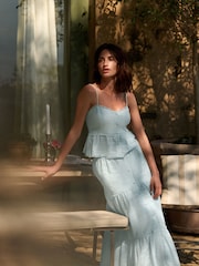 Laura Ashley Blue Cotton Dobby Strappy Beach Co-ord Top - Image 1 of 9