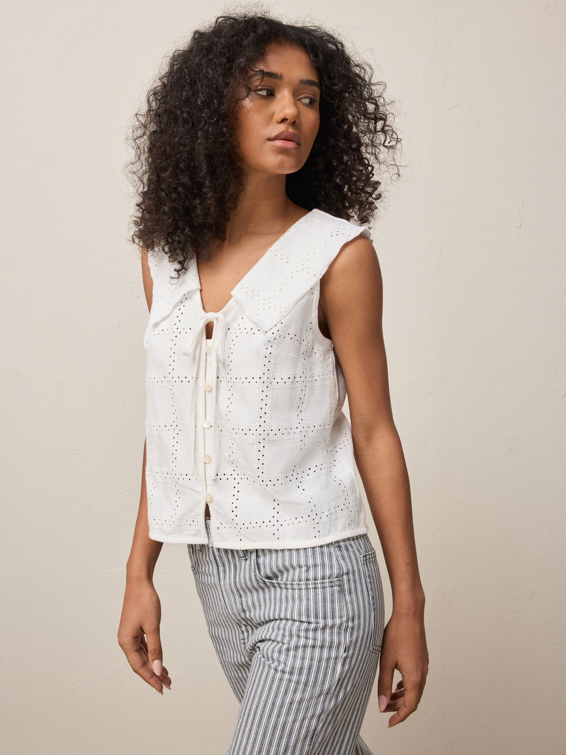 Buy White Sailor Collar Sleeveless Broderie Top from the Next UK