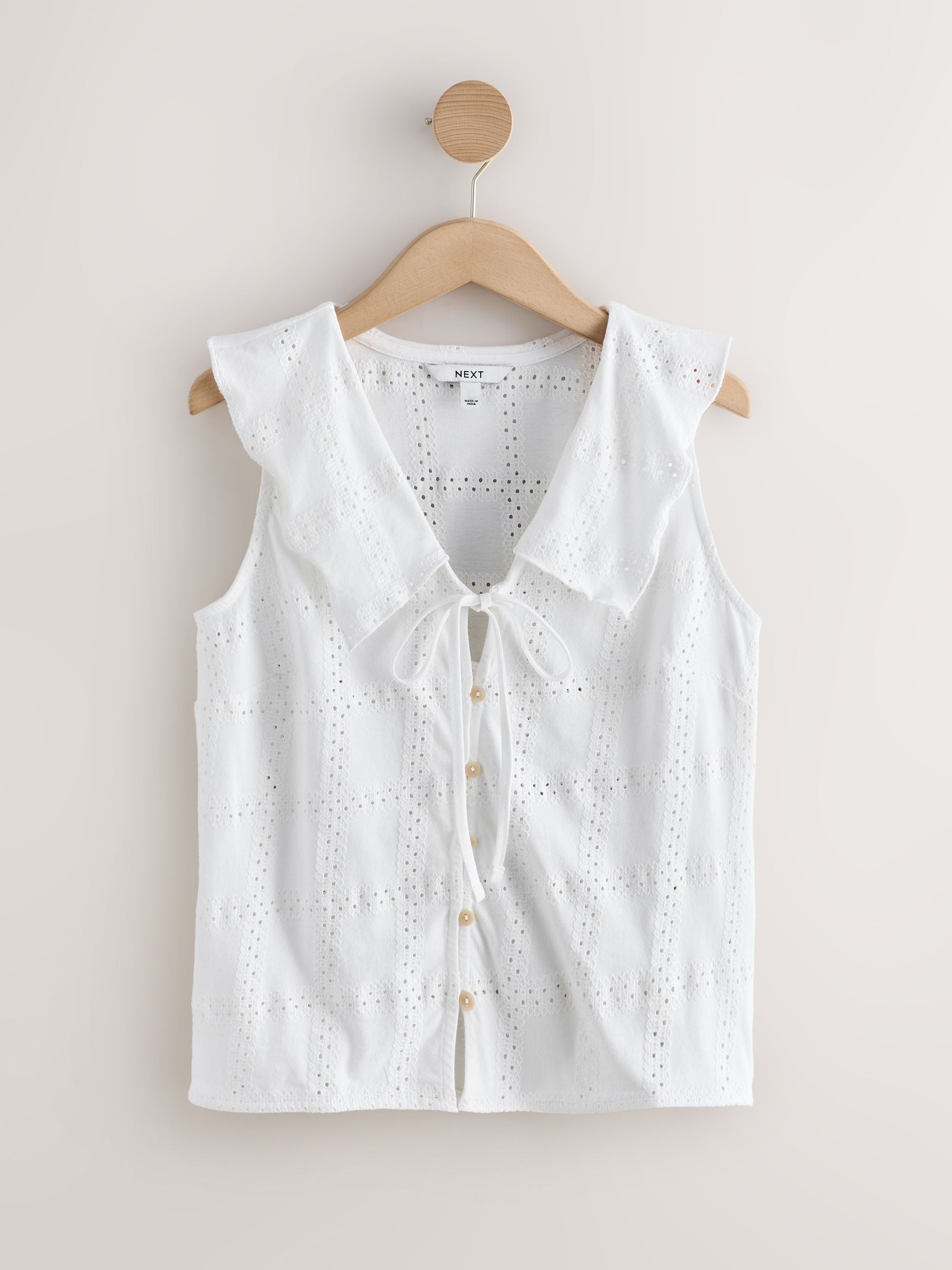 Buy White Sailor Collar Sleeveless Broderie Top from the Next UK