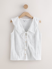 Alb - Sailor Collar Sleeveless Broderie Top - Imaginea 5 din 7