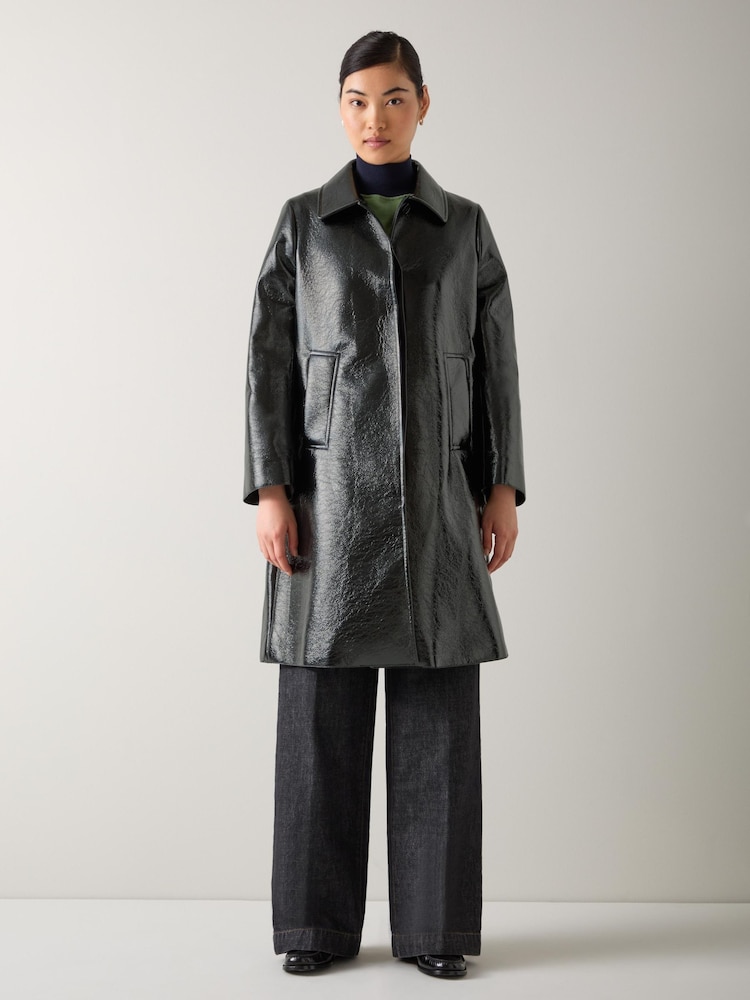 LK Bennett Black Arden Patent Swing Coat - Image 1 of 2 LK Bennett Black Arden Patent Swing Coat - Image 1 of 2