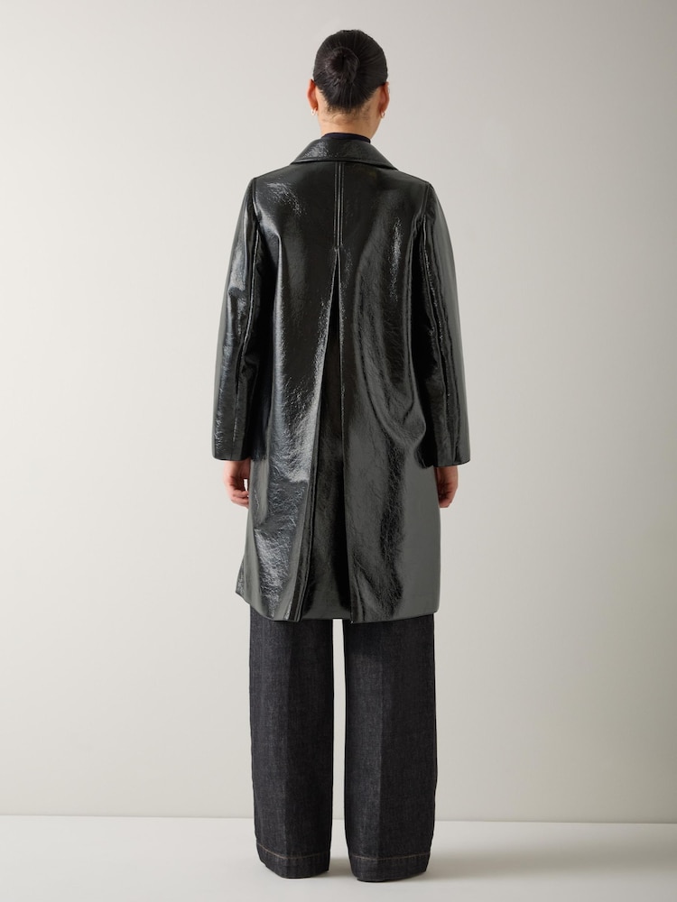 LK Bennett Black Arden Patent Swing Coat - Image 2 of 2 LK Bennett Black Arden Patent Swing Coat - Image 2 of 2