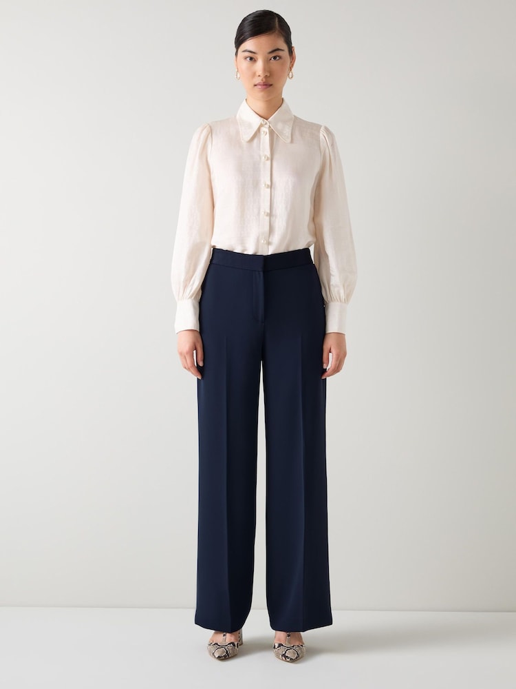LK Bennett Blue Audrey Spring Wide Stretch Trousers - Image 1 of 4 LK Bennett Blue Audrey Spring Wide Stretch Trousers - Image 1 of 4