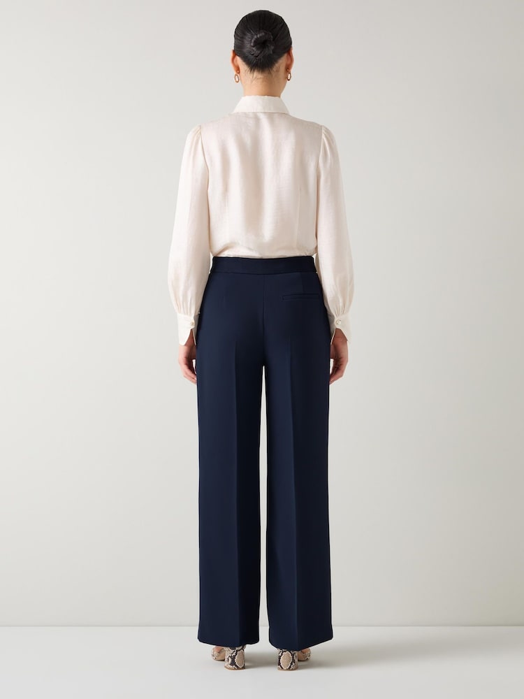 LK Bennett Blue Audrey Spring Wide Stretch Trousers - Image 2 of 4 LK Bennett Blue Audrey Spring Wide Stretch Trousers - Image 2 of 4