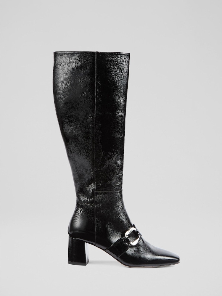 LK Bennett Black Gigi Crinkled Patent Ankle Boots - Image 1 of 4 LK Bennett Black Gigi Crinkled Patent Ankle Boots - Image 1 of 4