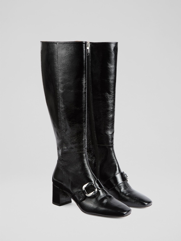 LK Bennett Black Gigi Crinkled Patent Ankle Boots - Image 2 of 4