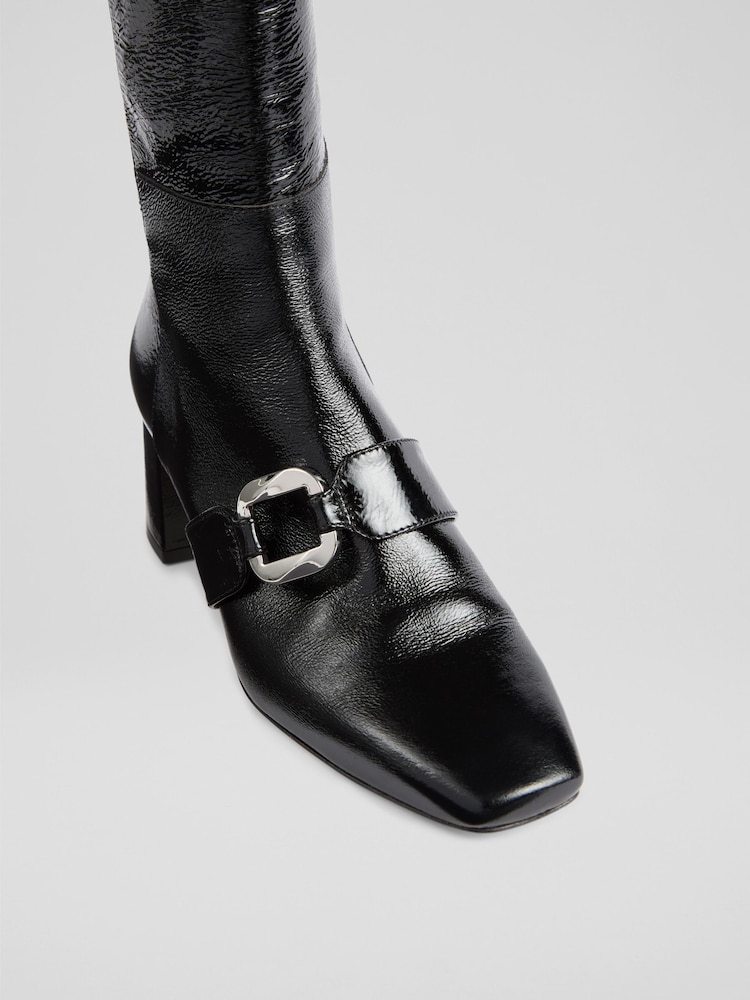 LK Bennett Black Gigi Crinkled Patent Ankle Boots - Image 4 of 4 LK Bennett Black Gigi Crinkled Patent Ankle Boots - Image 4 of 4