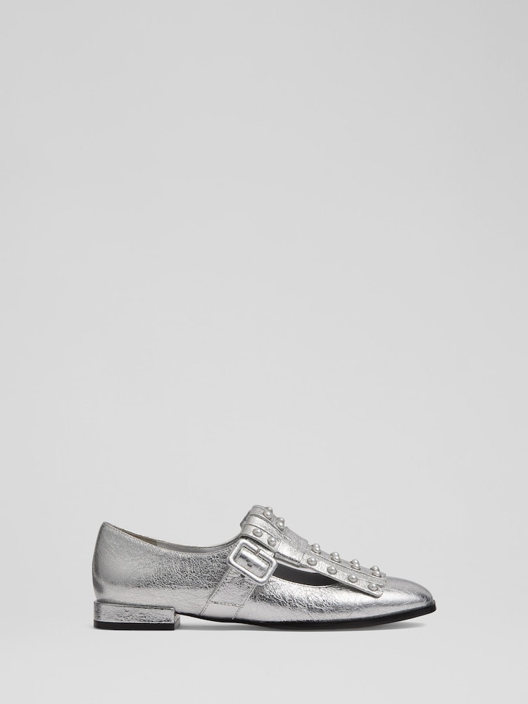 LKB London Metallic Zig Leather Fringed Loafers - Image 2 of 4 LKB London Metallic Zig Leather Fringed Loafers - Image 2 of 4
