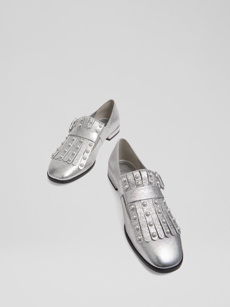 LKB London Metallic Zig Leather Fringed Loafers - Image 4 of 4 LKB London Metallic Zig Leather Fringed Loafers - Image 4 of 4
