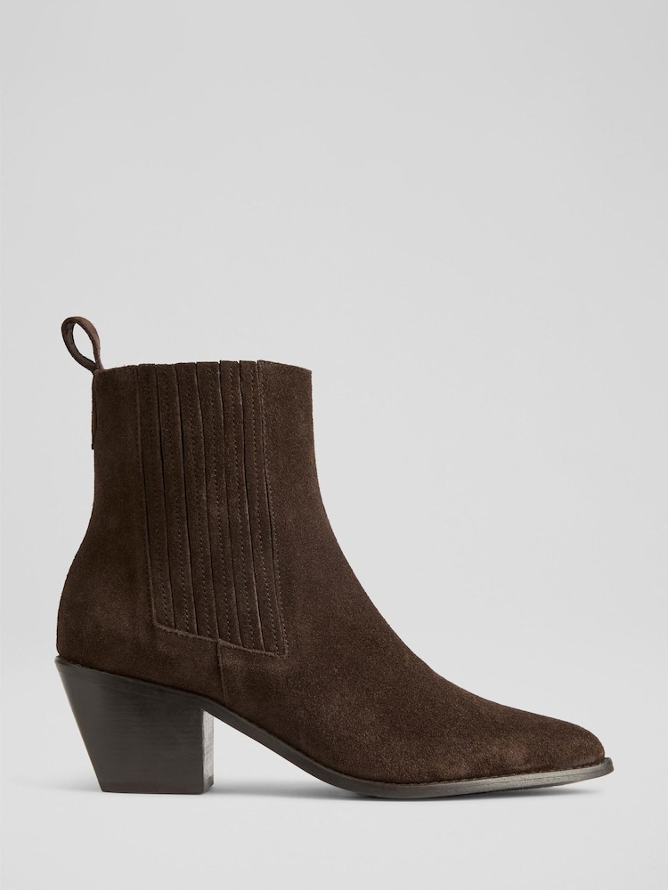 LK Bennett Brown Chelsea Western Chocolate Texture Suede Ankle Boots - Image 1 of 4
