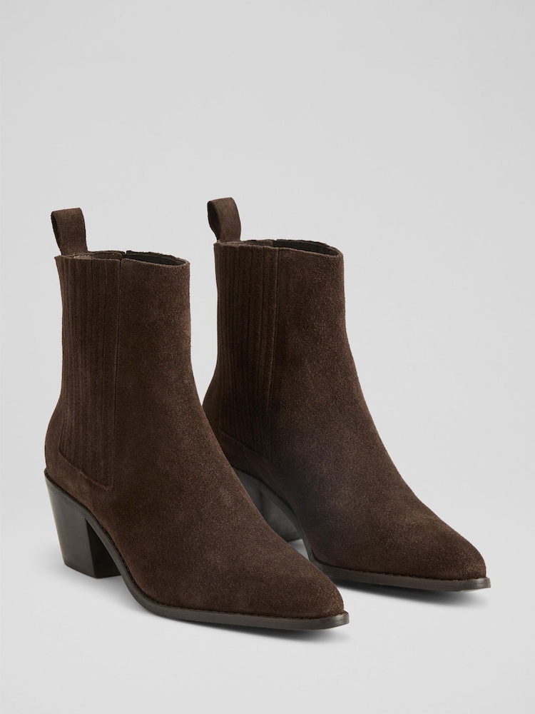 LK Bennett Brown Chelsea Western Chocolate Texture Suede Ankle Boots - Image 2 of 4