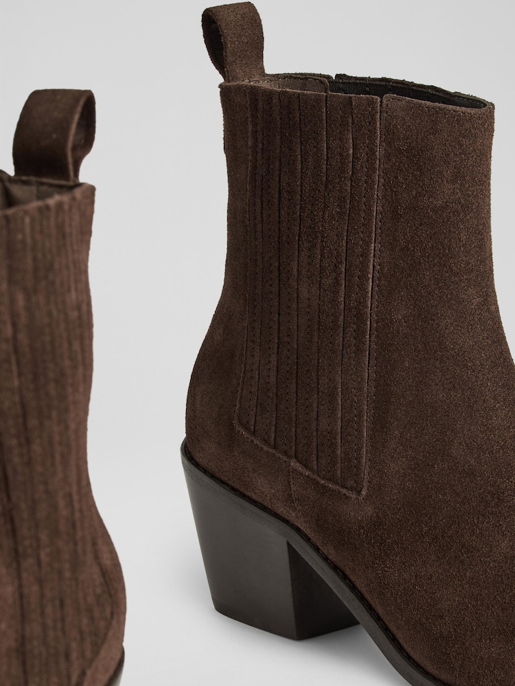 LK Bennett Brown Chelsea Western Chocolate Texture Suede Ankle Boots - Image 4 of 4 LK Bennett Brown Chelsea Western Chocolate Texture Suede Ankle Boots - Image 4 of 4