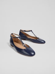 LK Bennett Blue Minna Leather Maryjane Flats - Image 3 of 4