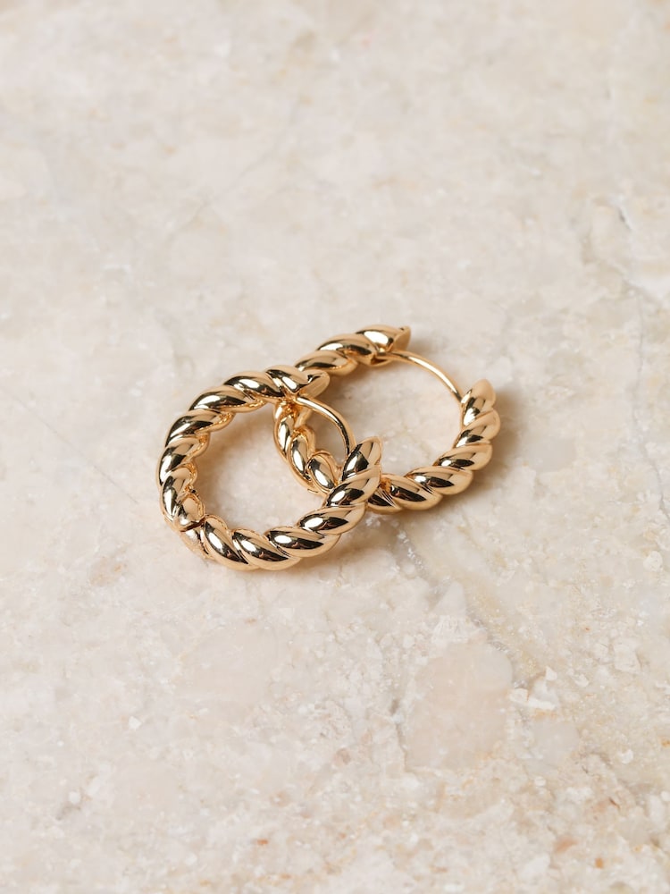 Jon Richard Gold Plated Twist Hoop Earrings - Image 2 of 2 Jon Richard Gold Plated Twist Hoop Earrings - Image 2 of 2