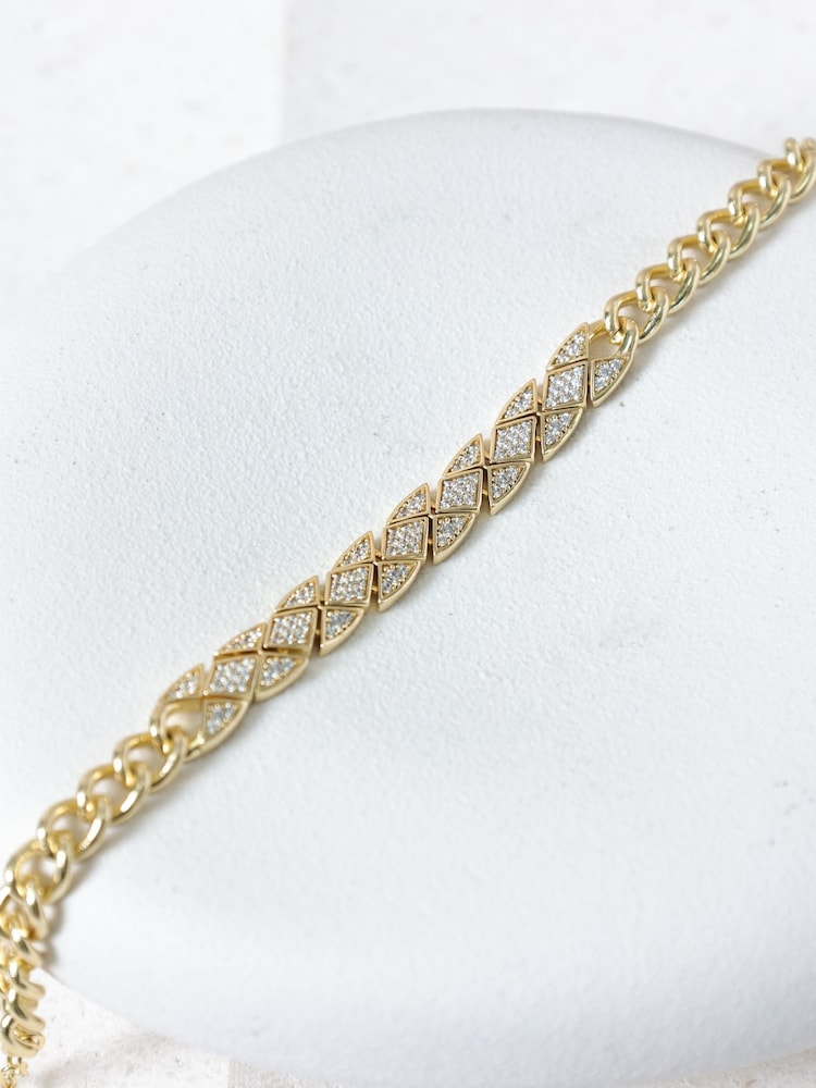 Jon Richard Gold 14K Plated and Pave Link Bracelet - Image 2 of 3