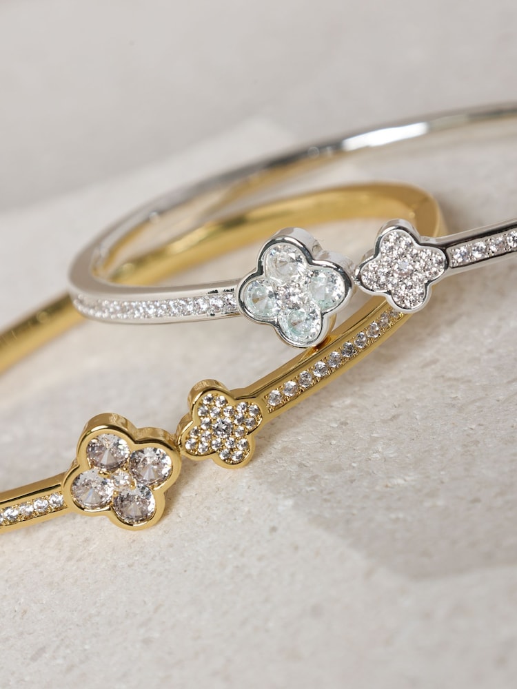 Jon Richard Gold Plated and Pave Clover Bangle - Image 2 of 4 Jon Richard Gold Plated and Pave Clover Bangle - Image 2 of 4