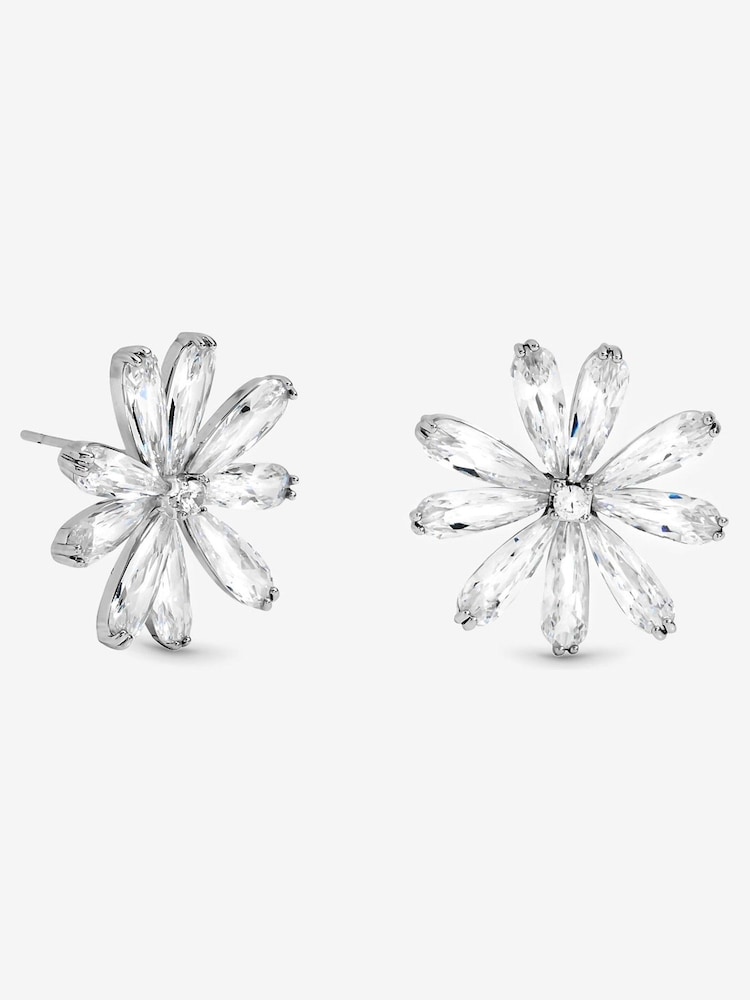 Jon Richard Silver Rhodium Plated Cubic Zirconia Flower Stud Earrings - Image 1 of 3 Jon Richard Silver Rhodium Plated Cubic Zirconia Flower Stud Earrings - Image 1 of 3