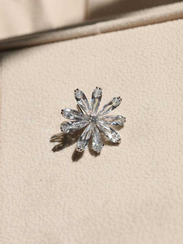 Jon Richard Silver Rhodium Plated Cubic Zirconia Flower Stud Earrings - Image 2 of 3 Jon Richard Silver Rhodium Plated Cubic Zirconia Flower Stud Earrings - Image 2 of 3