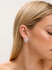 Jon Richard Silver Rhodium Plated Cubic Zirconia Flower Stud Earrings - Image 3 of 3