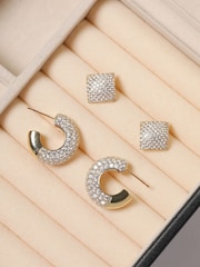 Jon Richard Gold Plated Chubby Pave Hoop Earrings - Image 2 of 2