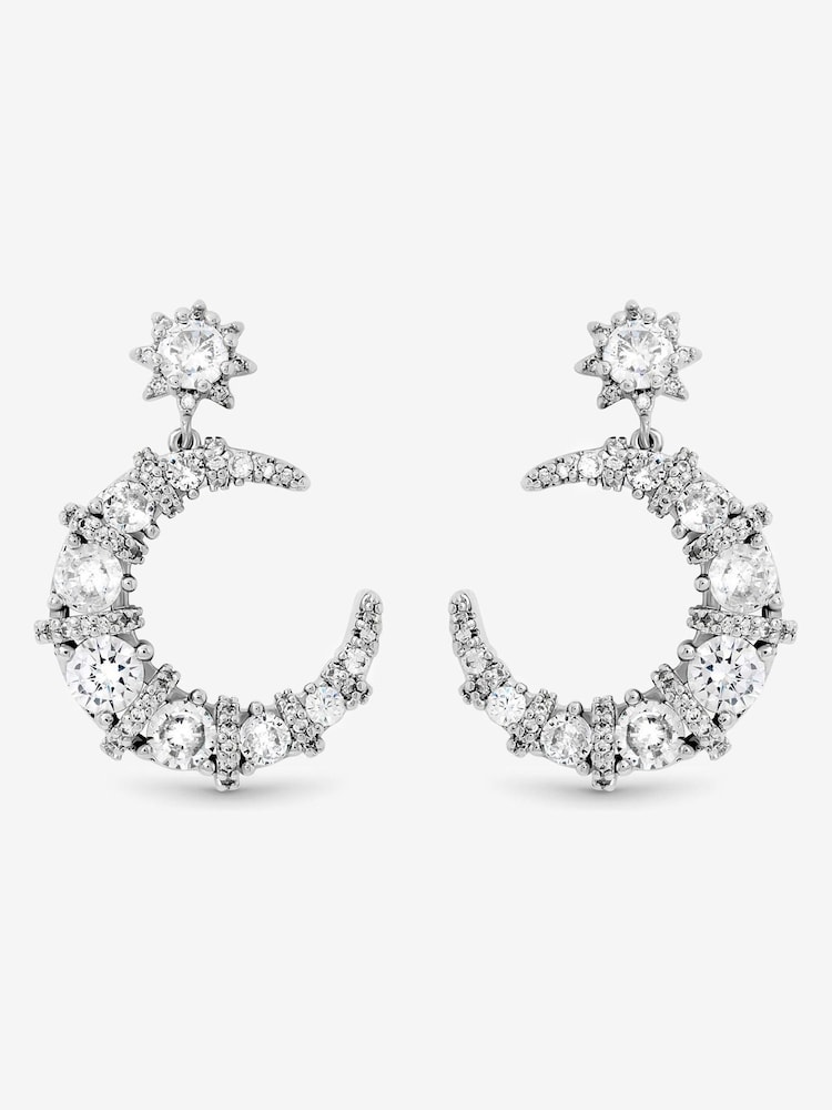 Jon Richard Silver Rhodium Plated and Cubic Zirconia Clover Drop Earrings - Image 1 of 3