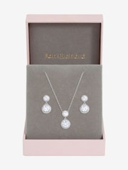 Jon Richard Silver Rhodium Plated and Cubic Zirconia Double Halo Drop Set Gift Box - Image 1 of 5